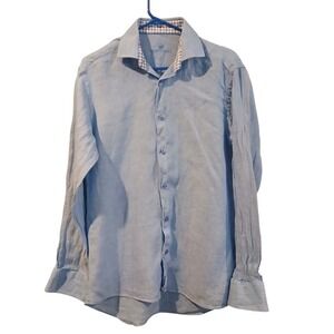 BERTIGO Mens Light Blue 100% Linen Long Sleeve Button Up Shirt Size 3 Medium